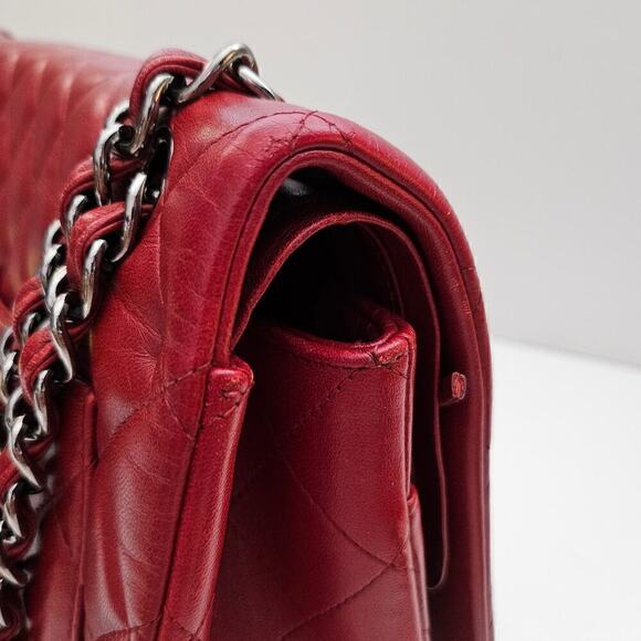 Chanel Burgundy Red Maxi Lambskin Classic Flap Bag - Picture 11 of 14
